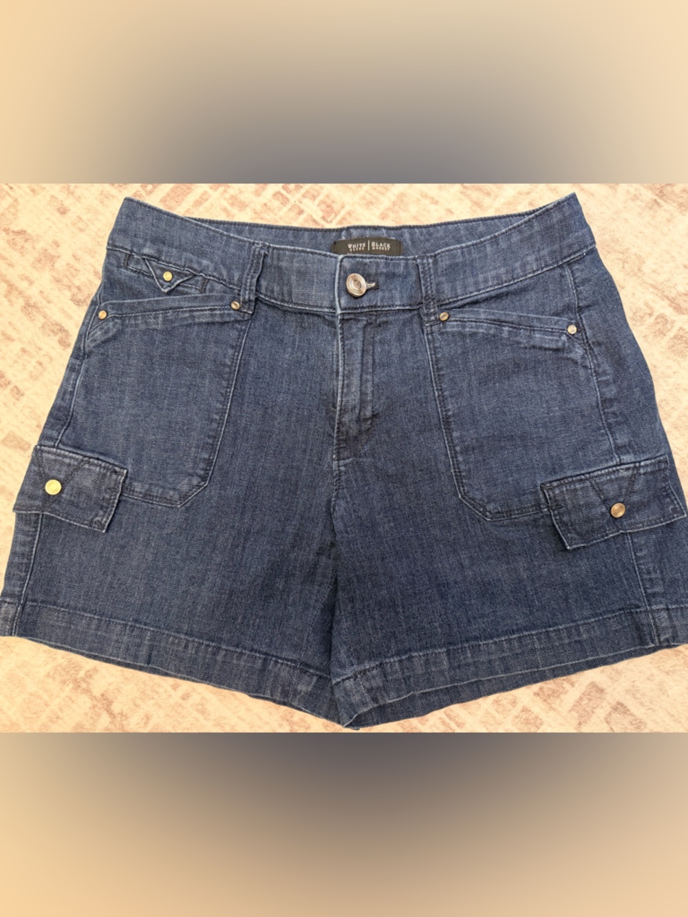 White House Black Market Denim Shorts Size 4 Cargo Pocket Dark Wash